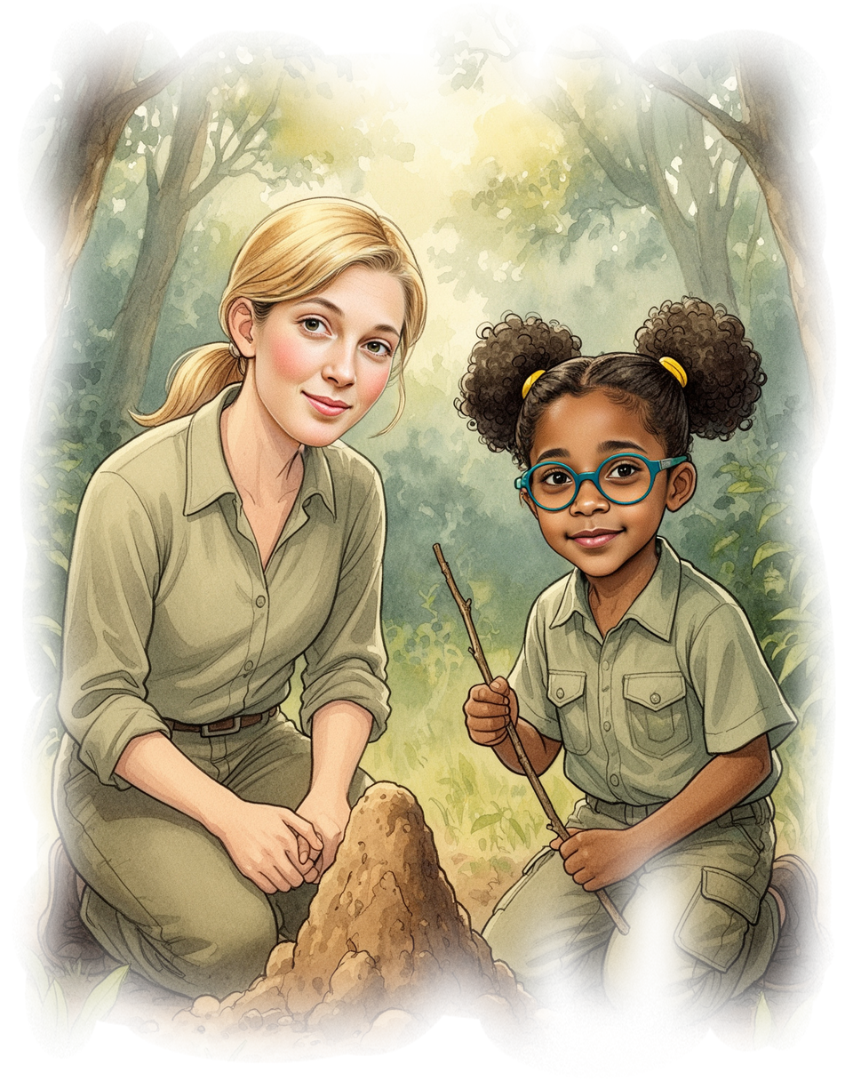Cover illustration for Jane Goodall and the Secret of Gombe